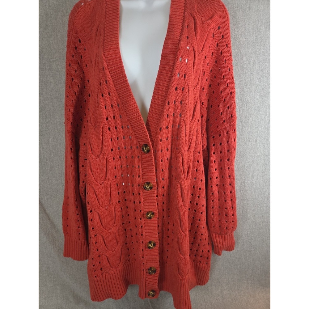 Torrid 3 Cable Knit Boyfriend Autumn Rust Cardigan Sweater Crochet Long Boho Y2K